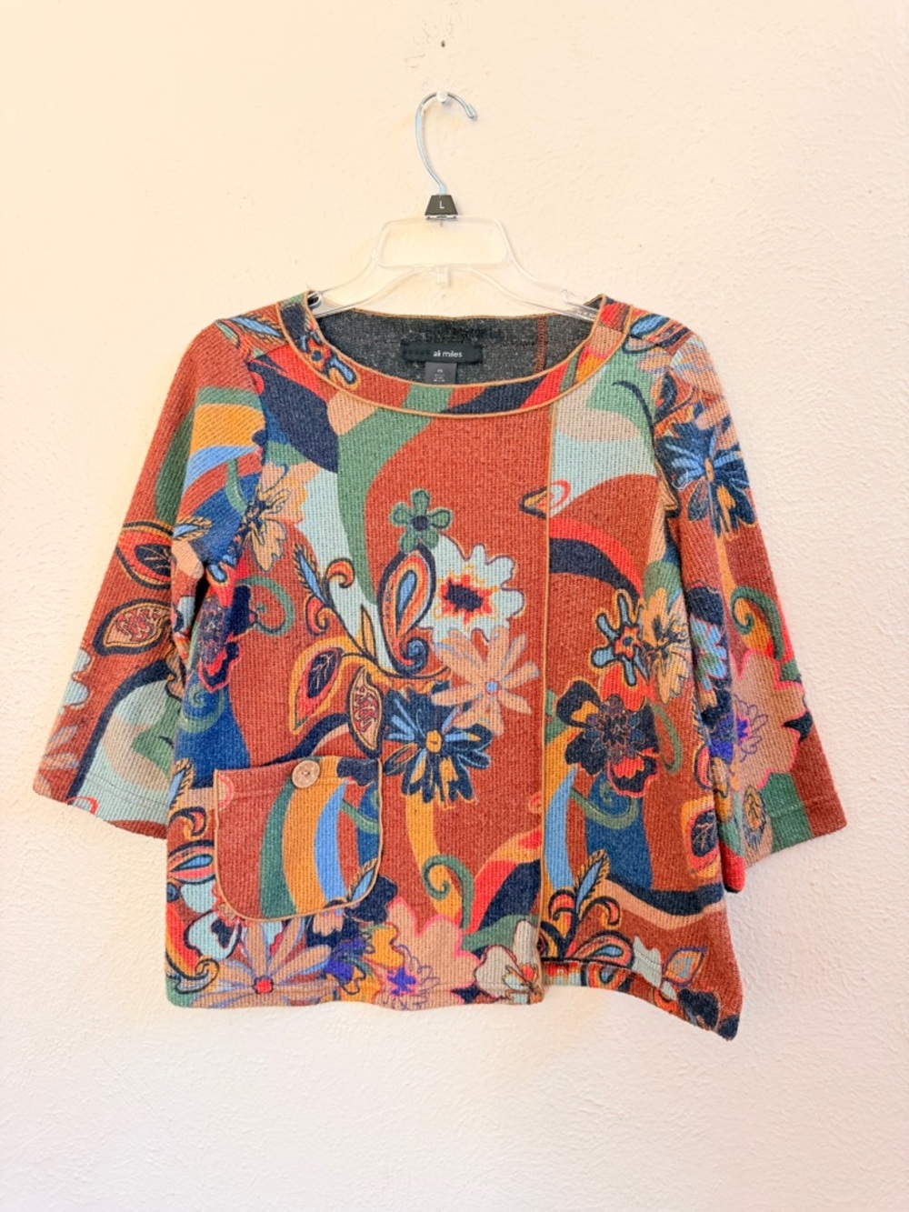 Ali Miles brown floral print 3/4 sleeve sweater